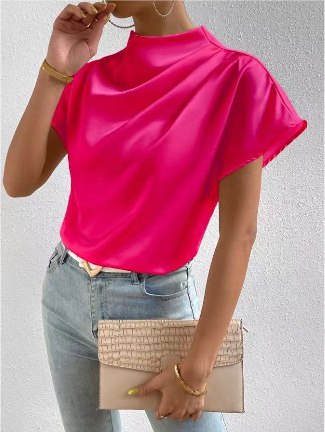 Damen satinierte Bluse mit elegantem Stehkragen Heidi Mode - Image 8