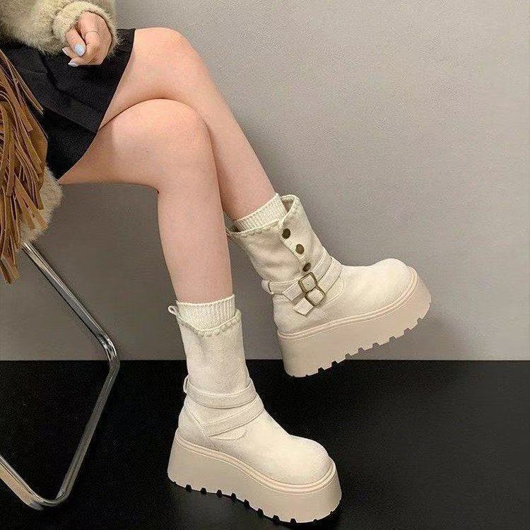 Damen Schicke modische Stiefeletten mit Plateau- und Schnallen-Detail Heidi Mode - Image 3