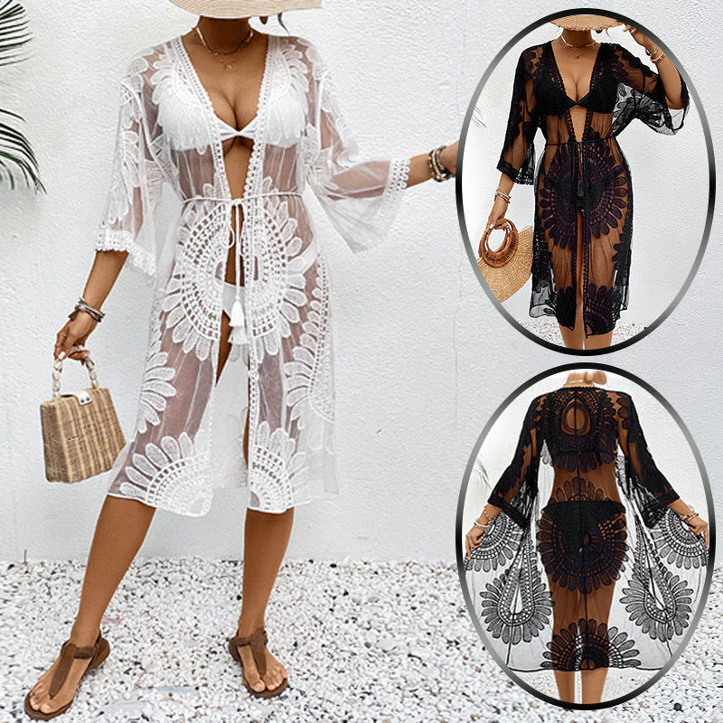 Damen Schicker Häkel-Strandüberwurf mit Voluminösen Ärmel und Elegantem Design Heidi-Mode - Image 3