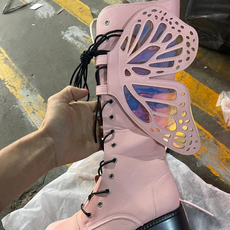 Damen Schnürstiefel mit modischem Schmetterlingsdesign und hohem Plateau Heidi Mode - Image 4