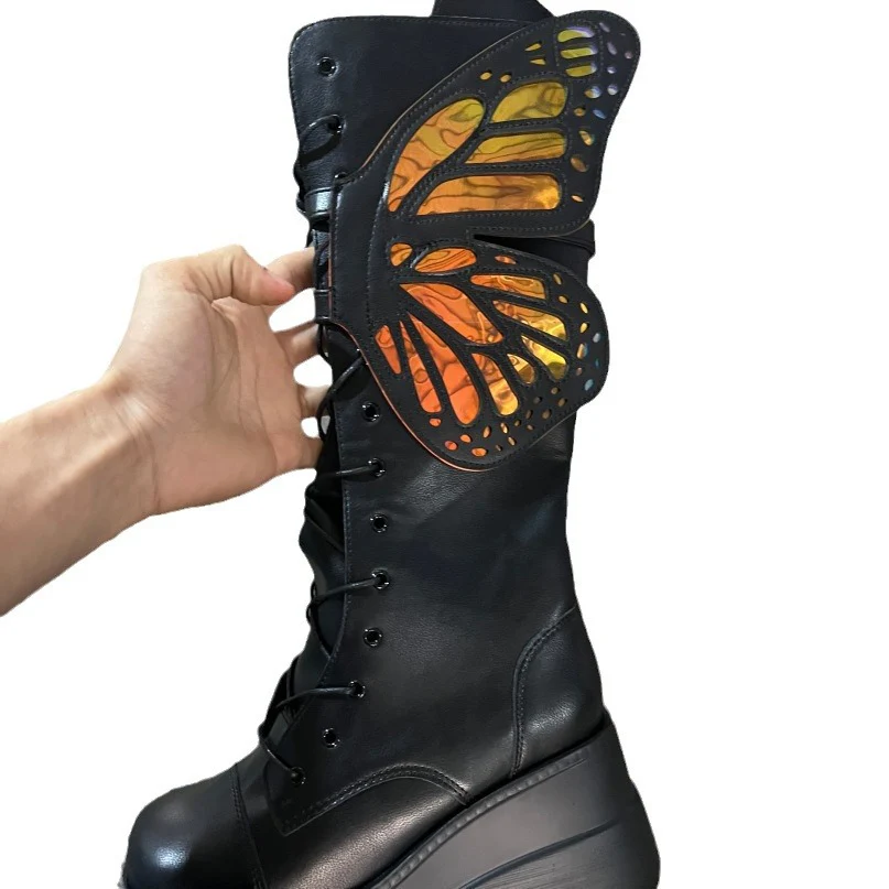 Damen Schnürstiefel mit modischem Schmetterlingsdesign und hohem Plateau Heidi Mode - Image 5