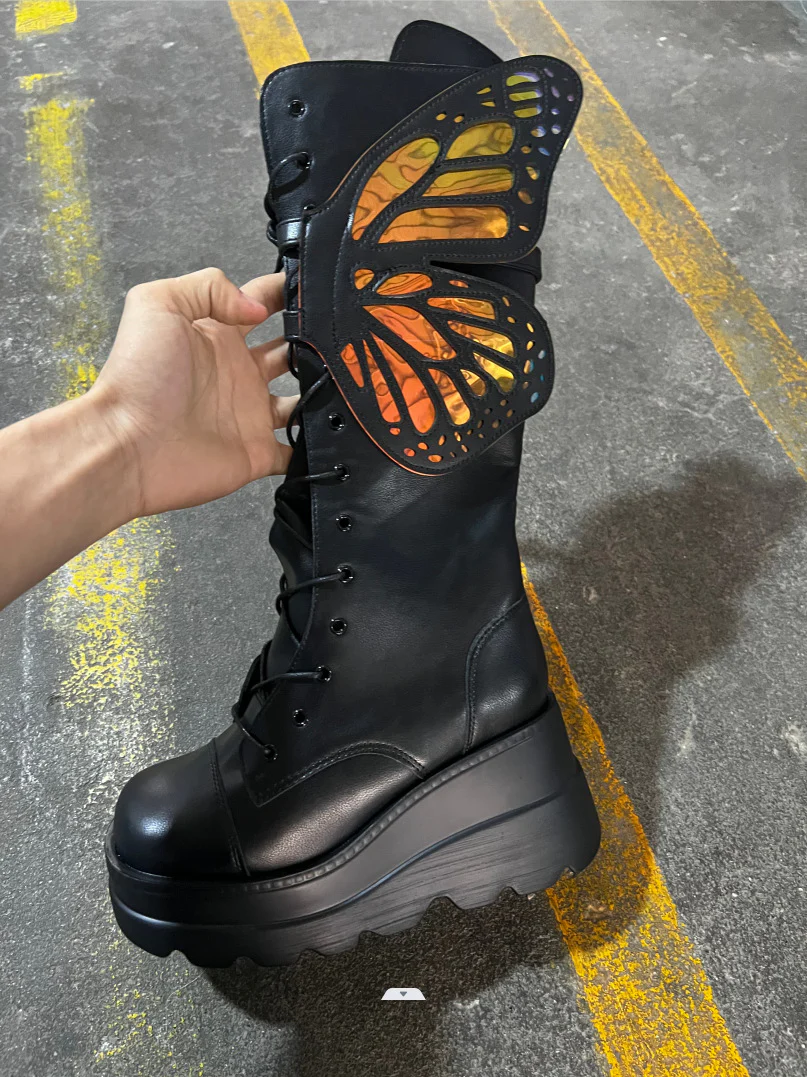 Damen Schnürstiefel mit modischem Schmetterlingsdesign und hohem Plateau Heidi Mode - Image 6