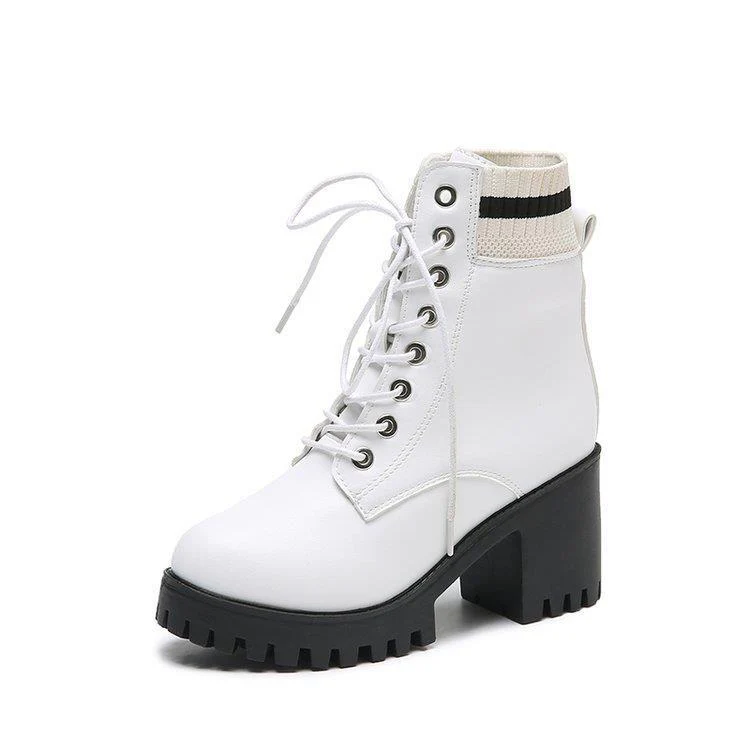 Damen Schnürstiefel mit robustem Blockabsatz und elastischem Strickkragen Heidi Mode - Image 7