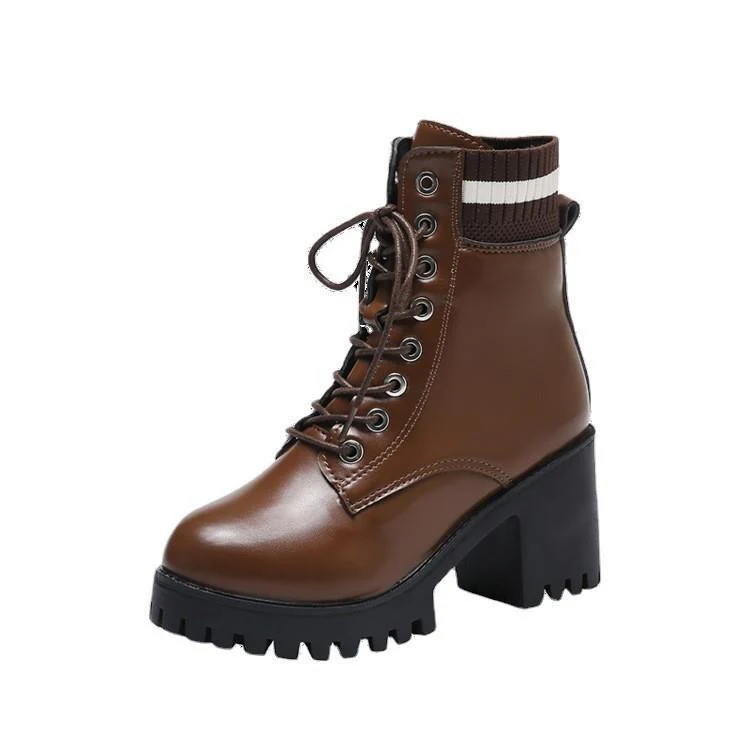 Damen Schnürstiefel mit robustem Blockabsatz und elastischem Strickkragen Heidi Mode - Image 8
