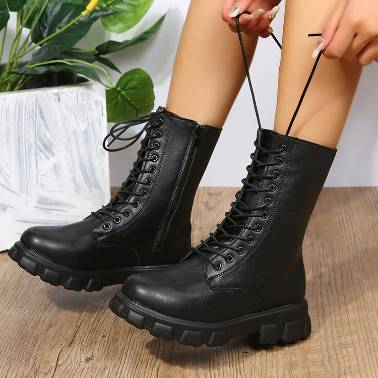 Damen Schnürstiefel mit Robustem Profil und Modischem Reißverschluss Heidi-Mode - Image 5