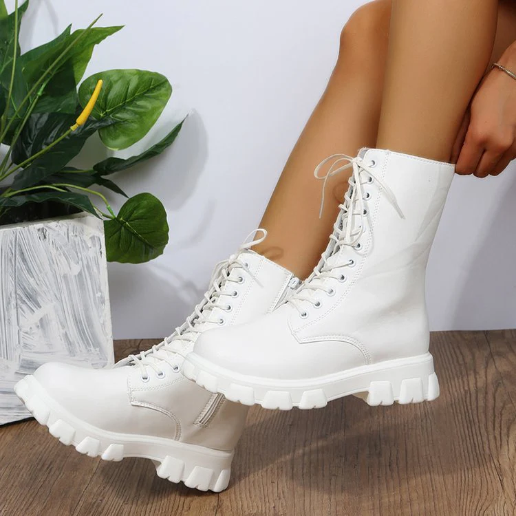 Damen Schnürstiefel mit Robustem Profil und Modischem Reißverschluss Heidi-Mode - Image 6