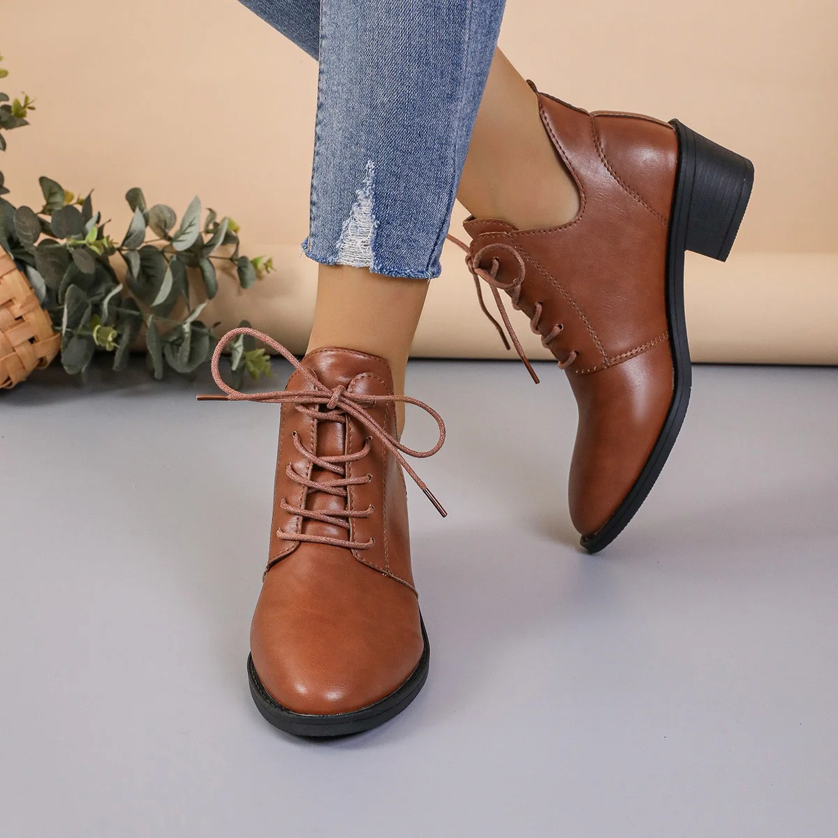 Damen Schnürstiefeletten aus feinem Leder mit modernem Design Heidi Mode - Image 2