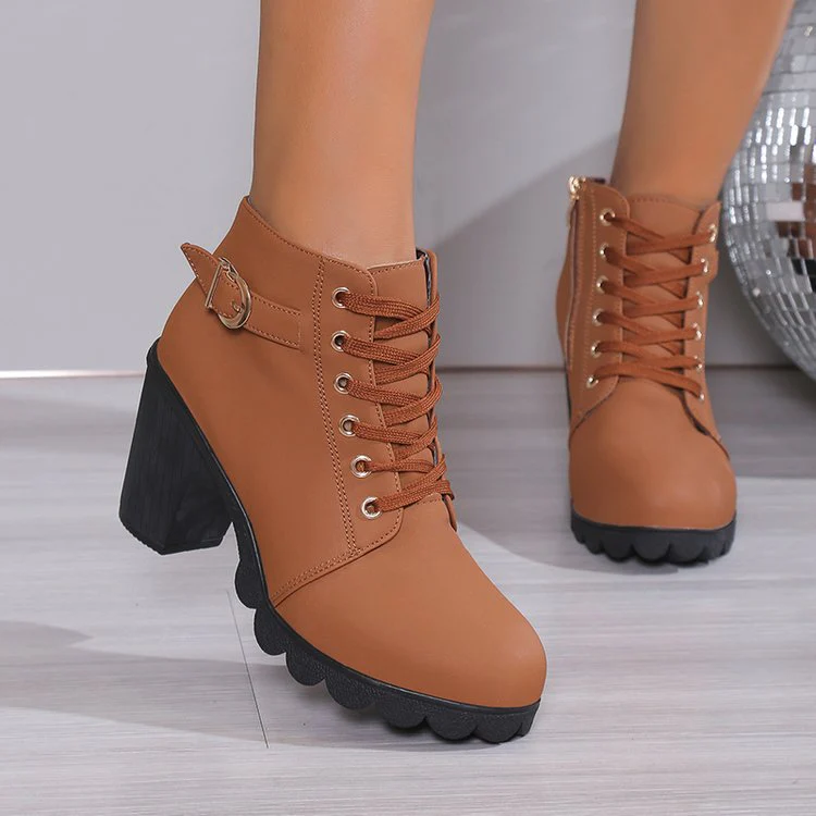 Damen Schnürstiefeletten mit Blockabsatz und Reißverschluss Heidi Mode - Image 4