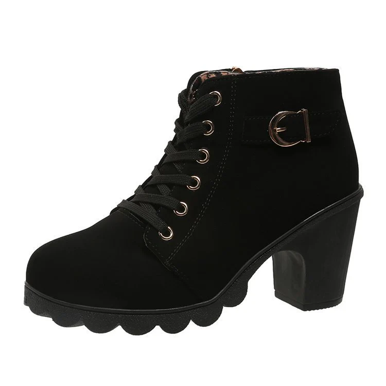 Damen Schnürstiefeletten mit Blockabsatz und Reißverschluss Heidi Mode - Image 5