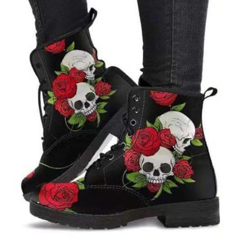 Damen Schnürstiefeletten mit kreativem Totenkopf-Design und robustem Profilsohle Heidi Mode