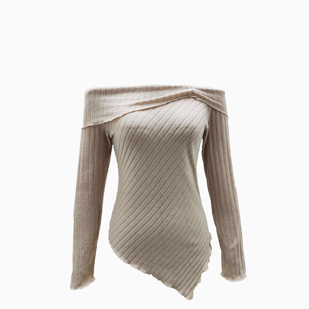 Damen  Schulterfreies Oberteil Aus Rippstrick mit Asymmetrischem Saum und Dekorativen Details Heidi-Mode - Image 3