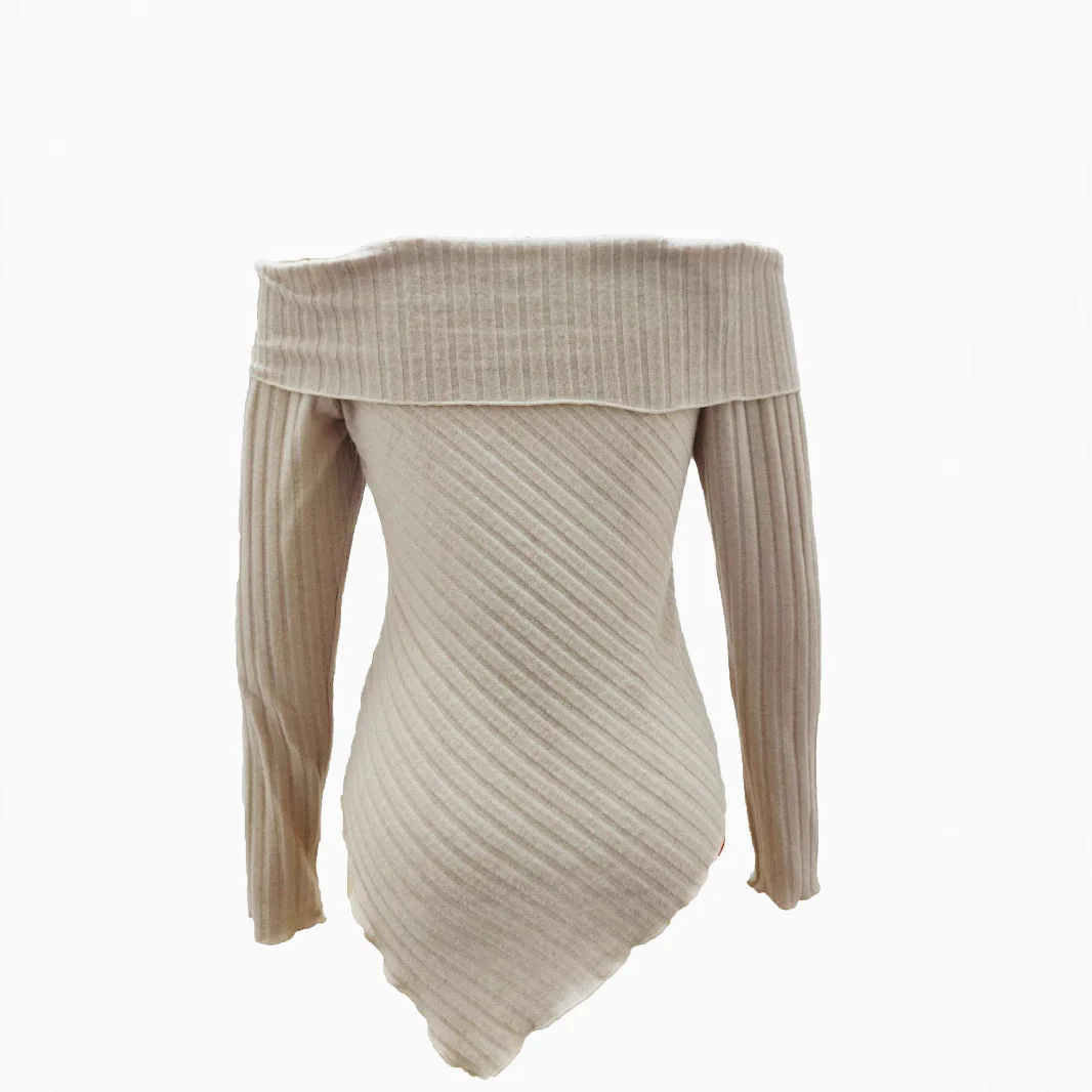 Damen  Schulterfreies Oberteil Aus Rippstrick mit Asymmetrischem Saum und Dekorativen Details Heidi-Mode - Image 4