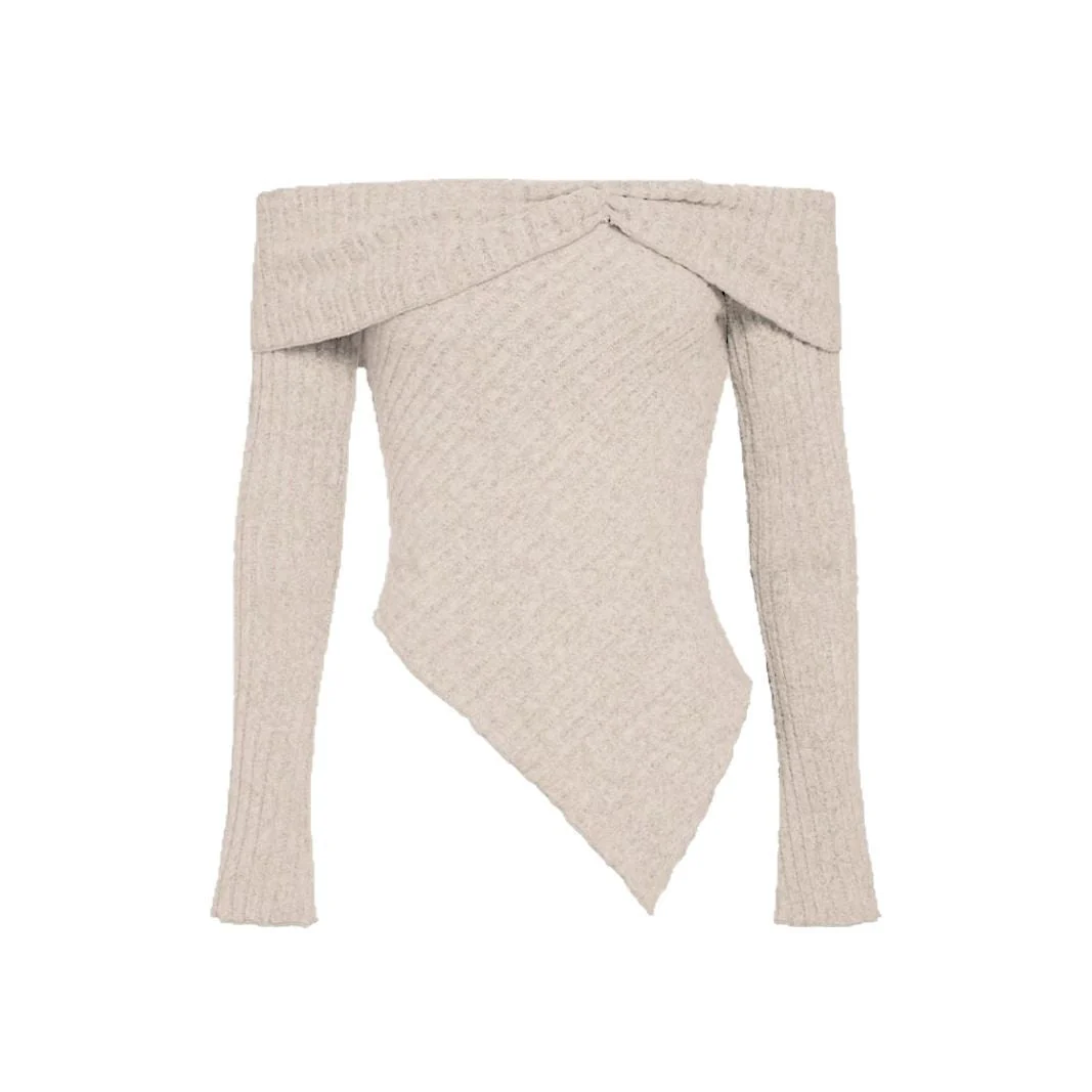 Damen  Schulterfreies Oberteil Aus Rippstrick mit Asymmetrischem Saum und Dekorativen Details Heidi-Mode - Image 5