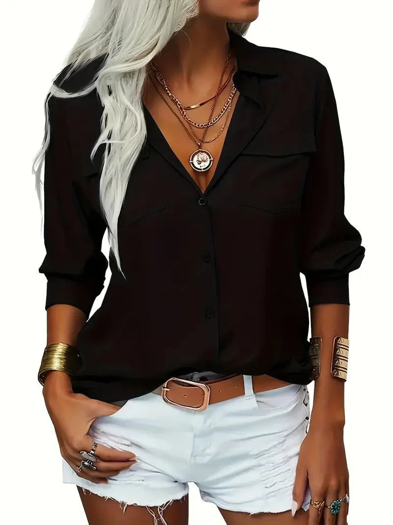 Damen Seidenbluse mit Lässigem Schnitt und Taschen Heidi-Mode - Image 9