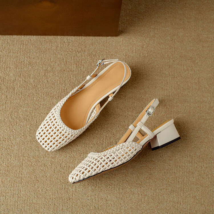 Damen Slingback Sandalen mit Geflochtenem Design und Elegantem Blockabsatz Heidi-Mode - Image 7