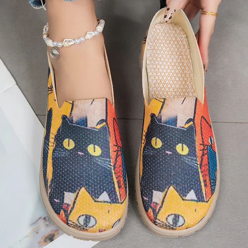 Damen Slip-On Freizeitschuhe mit buntem Katzendesign Heidi Mode - Image 3