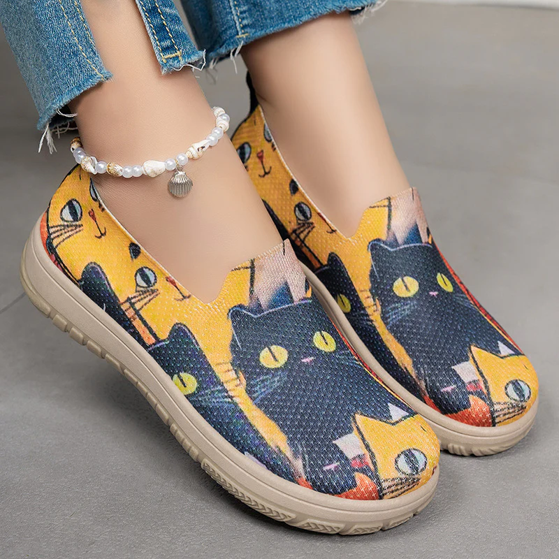 Damen Slip-On Freizeitschuhe mit buntem Katzendesign Heidi Mode - Image 4