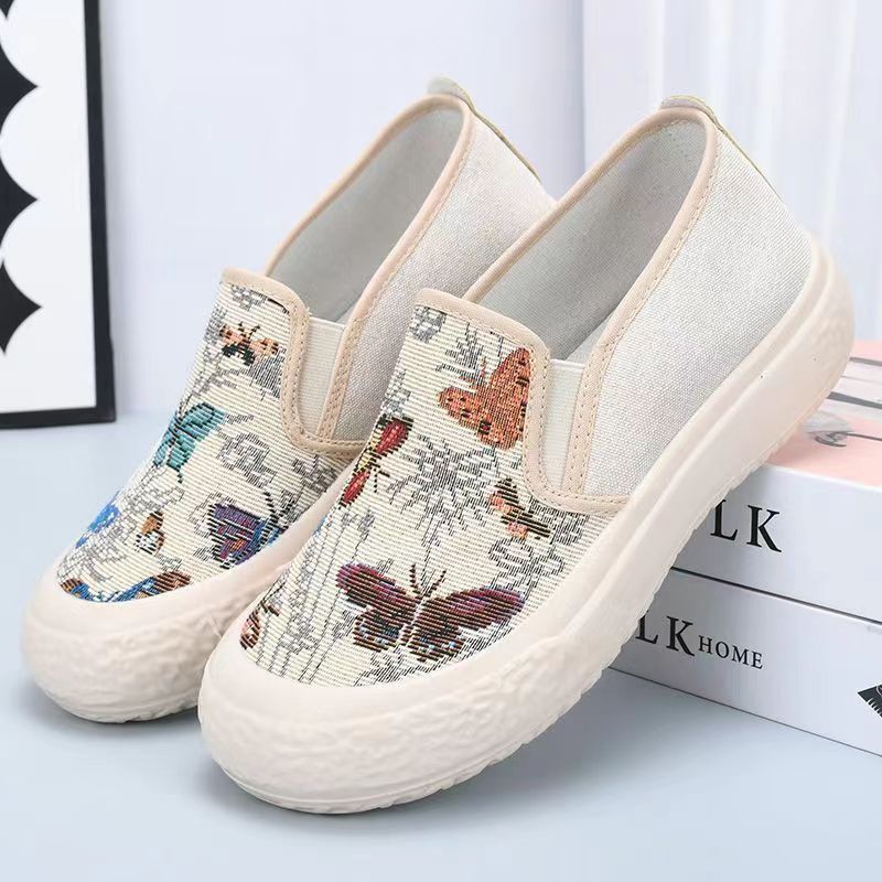 Damen Slip-On Schuhe mit buntem Schmetterlingsmotiv Heidi Mode