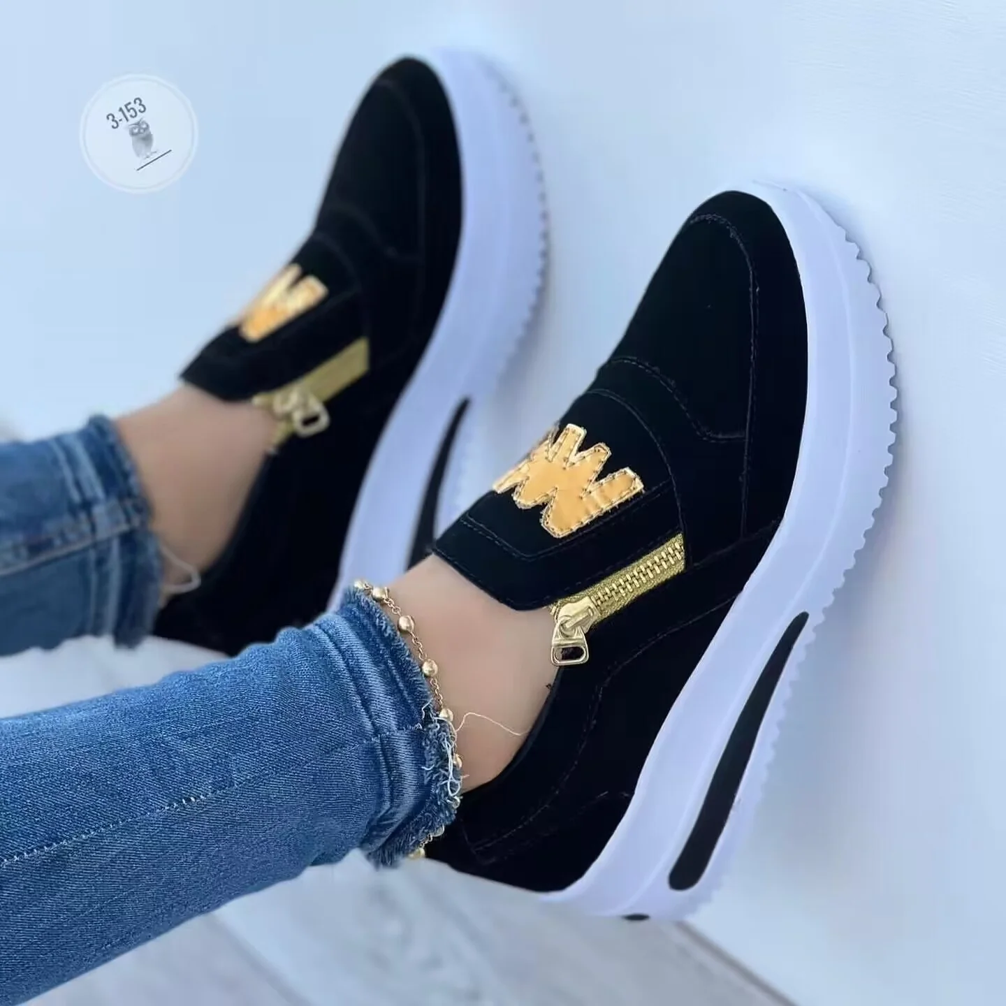 Damen Slip-On Sneaker mit goldenem Reißverschluss und modischem Design Heidi Mode - Image 4