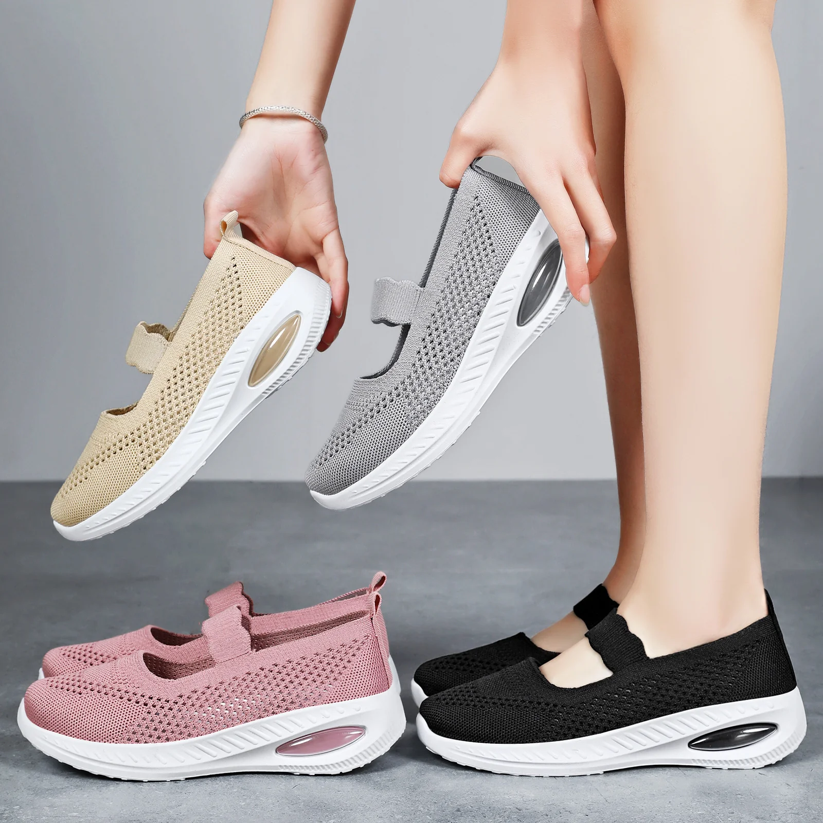 Damen Slip-On Sport Sneakers mit elastischem Riemen und atmungsaktivem Obermaterial Heidi Mode - Image 3
