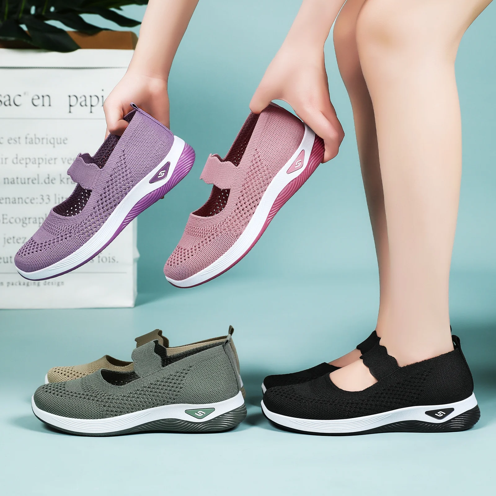 Damen Slip-On Sportschuhe mit elastischem Riemen und atmungsaktivem Obermaterial Heidi Mode - Image 4