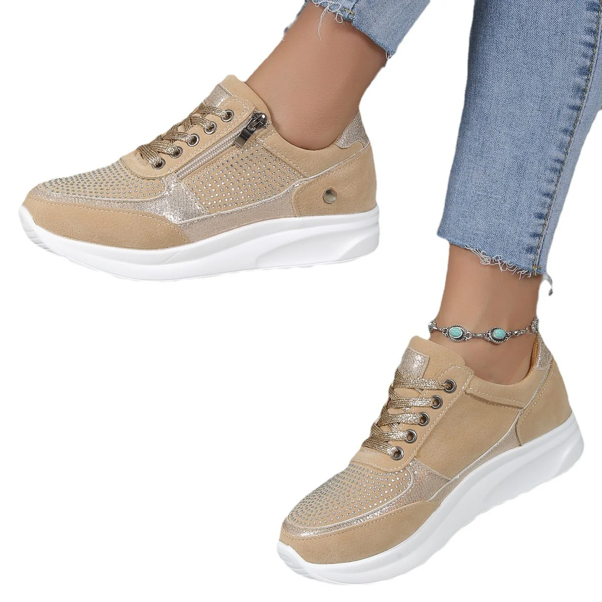 Damen Sneaker mit dekorativem Strass und praktischem Reißverschluss Heidi Mode - Image 5