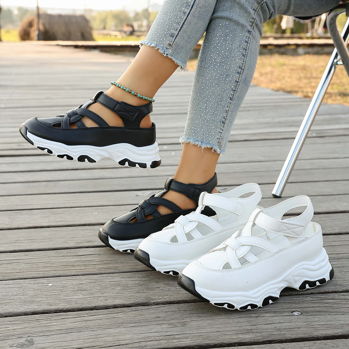 Damen Sneaker Sandalen mit komfortablem Riemendesign und atmungsaktiver Oberflächenstruktur Heidi Mode - Image 2