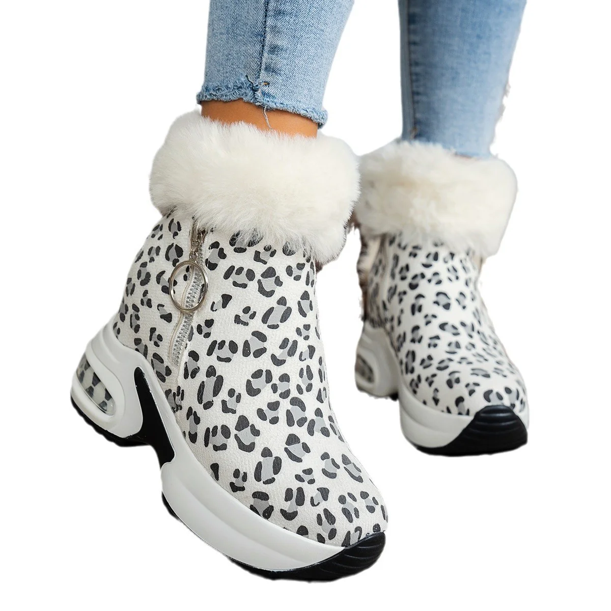 Damen Sneaker-Stiefel mit weichem Kunstfellkragen und trendigem Reißverschluss Heidi Mode - Image 5