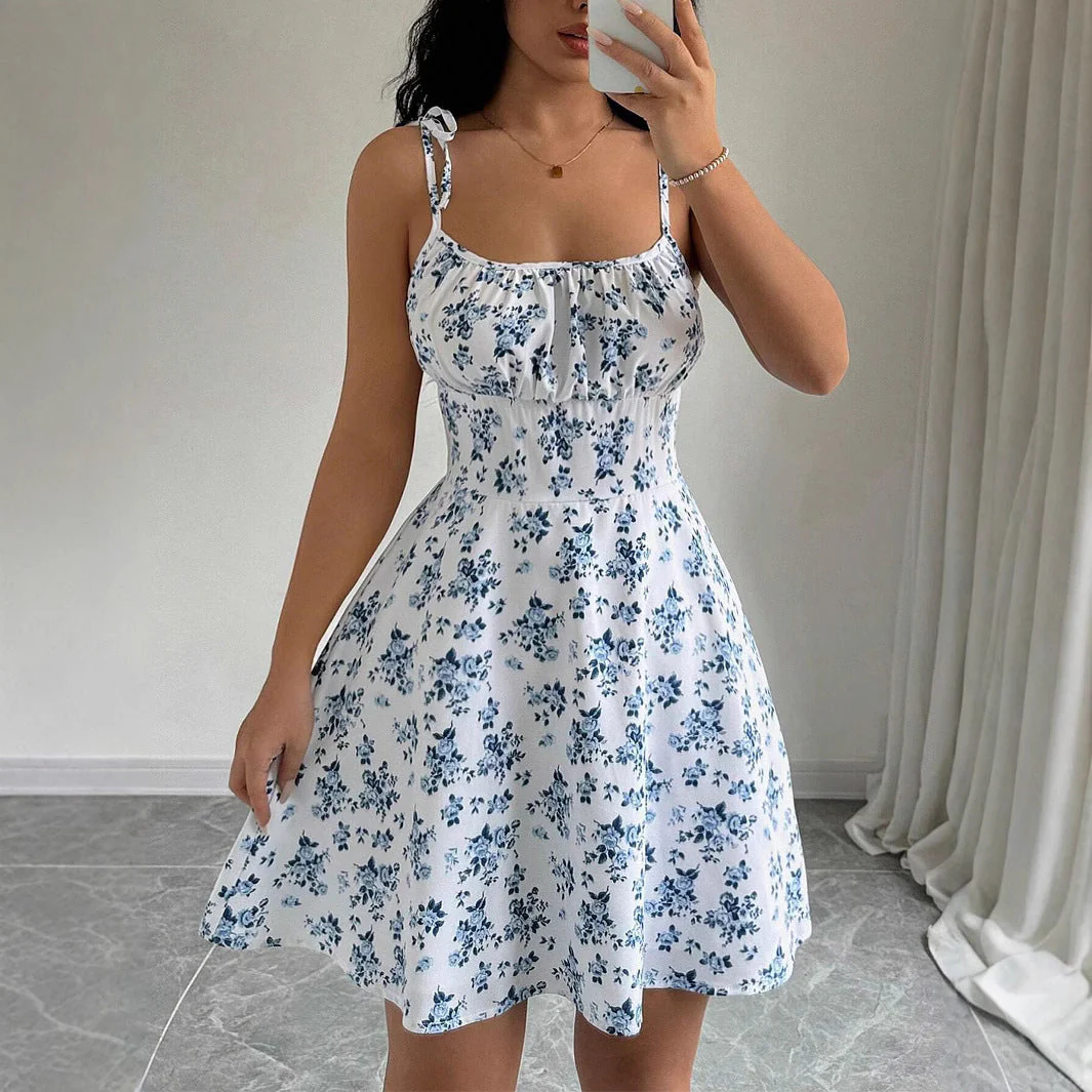 Damen Sommerkleid mit Verstellbaren Spaghetti-Trägern und Floralen Akzenten Heidi-Mode - Image 3