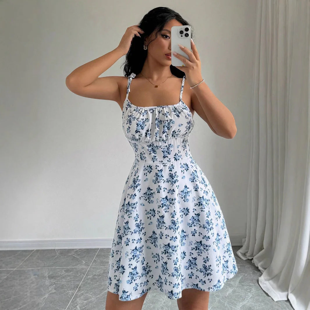 Damen Sommerkleid mit Verstellbaren Spaghetti-Trägern und Floralen Akzenten Heidi-Mode - Image 4