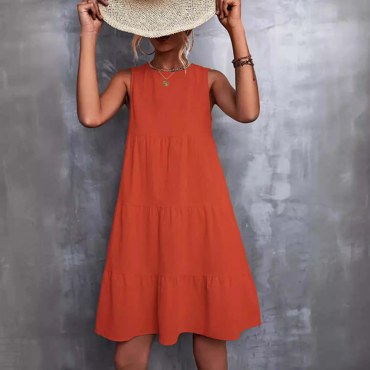 Damen Sommerliches A-Linien Kleid mit voluminösem Rock und ärmellosem Design Heidi-Mode - Image 4