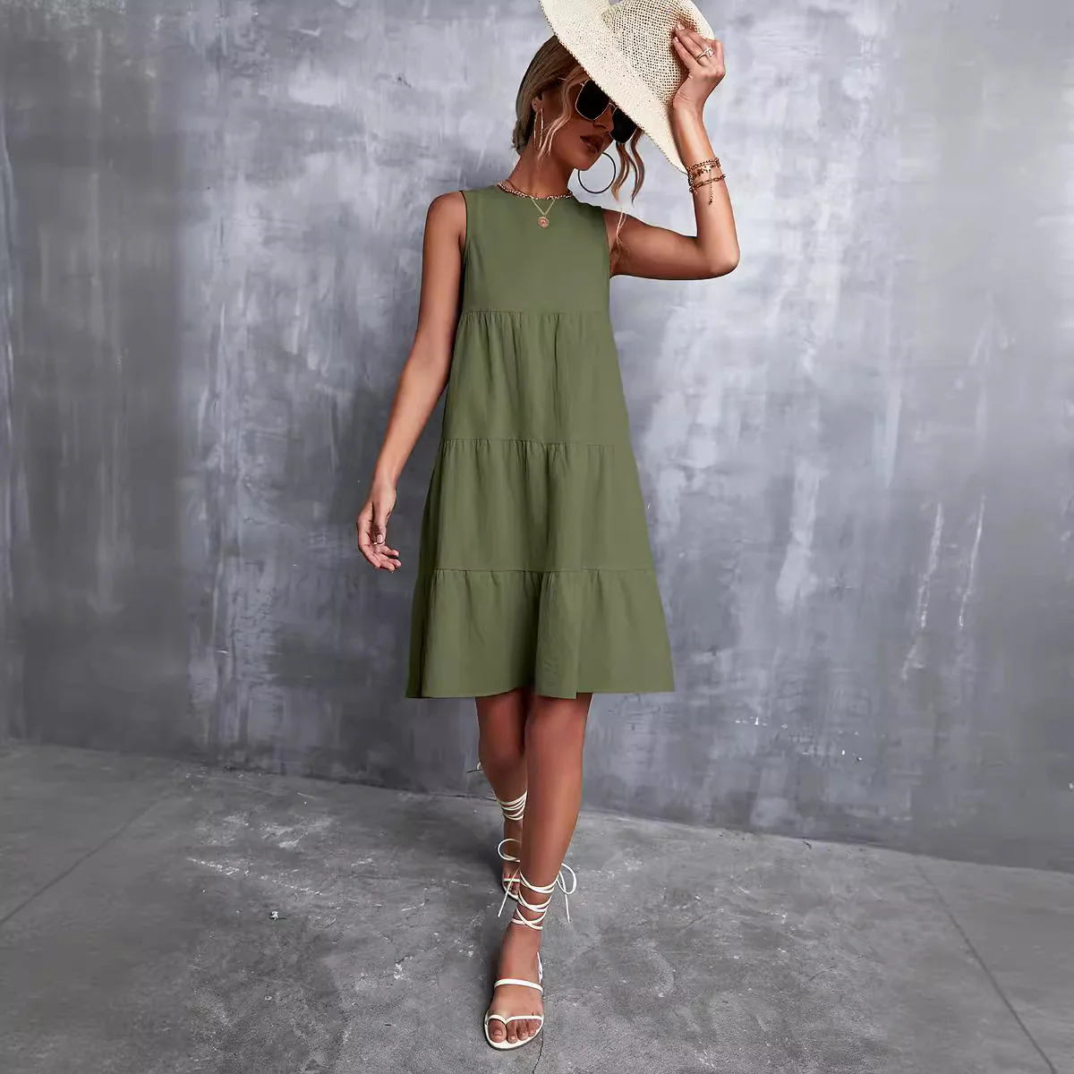 Damen Sommerliches A-Linien Kleid mit voluminösem Rock und ärmellosem Design Heidi-Mode - Image 7