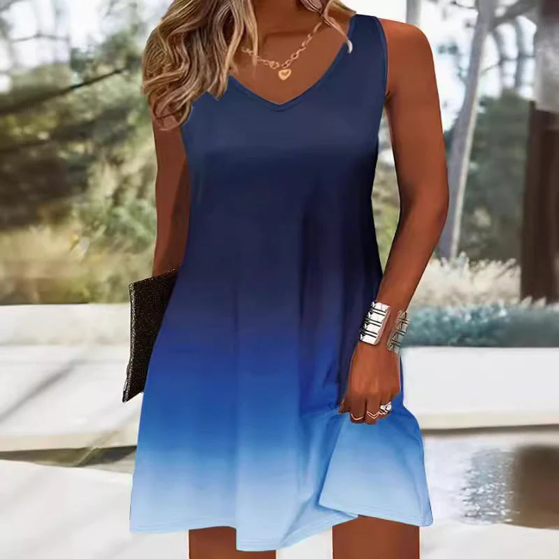 Damen Sommerliches V-Ausschnitt Kleid Im Modischen Ombre-Design Heidi-Mode - Image 3