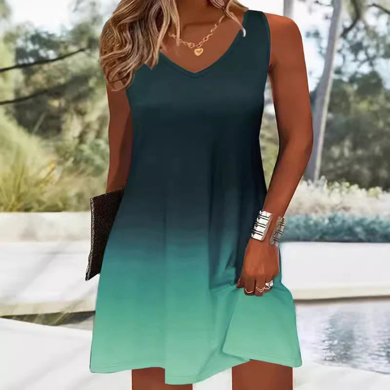 Damen Sommerliches V-Ausschnitt Kleid Im Modischen Ombre-Design Heidi-Mode - Image 4