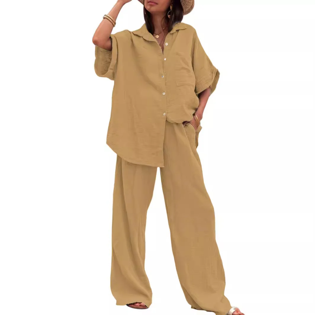 Damen Sommerliches Zweiteiler-Set mit übergroßem Hemd und weiter Hose Heidi-Mode - Image 3