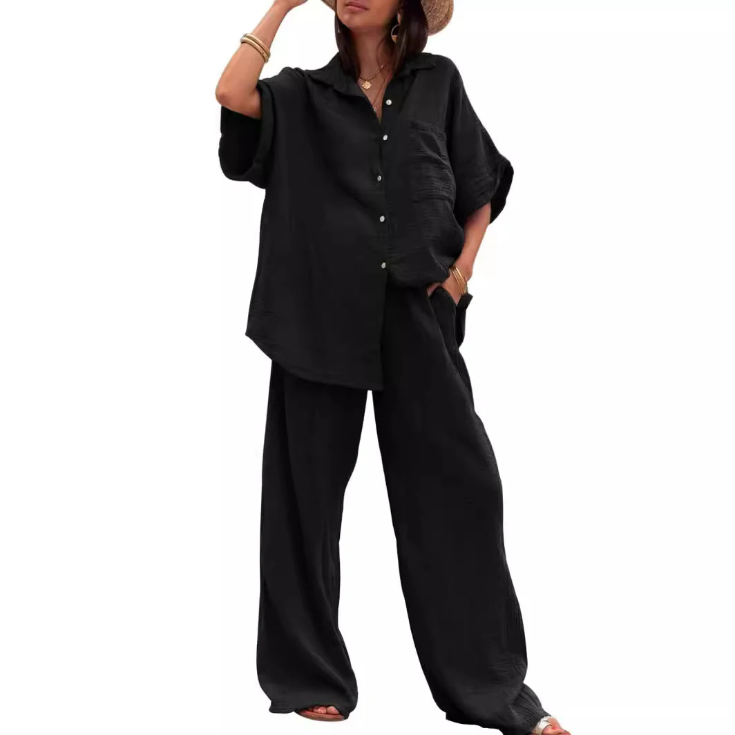 Damen Sommerliches Zweiteiler-Set mit übergroßem Hemd und weiter Hose Heidi-Mode - Image 4