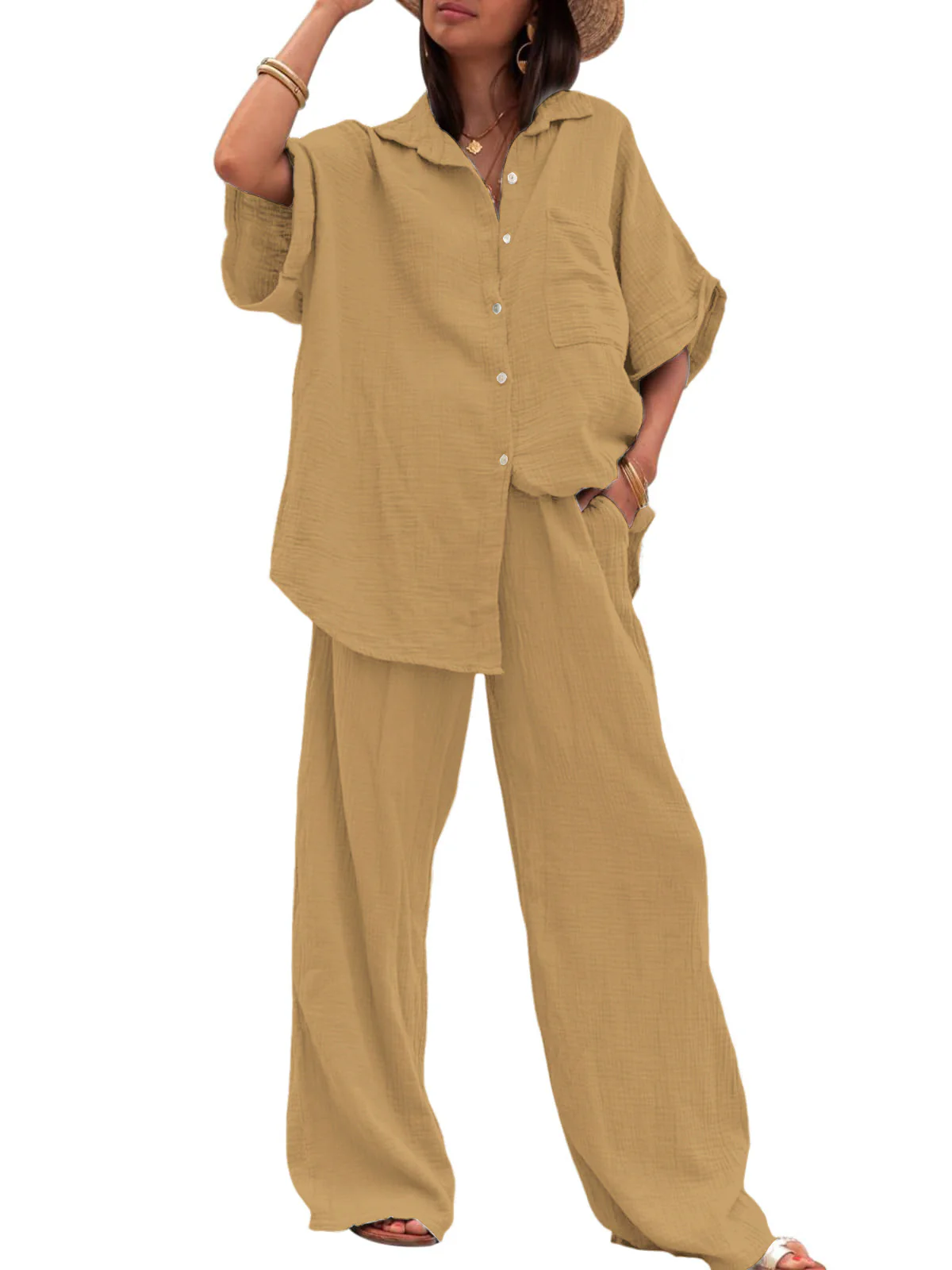 Damen Sommerliches Zweiteiler-Set mit übergroßem Hemd und weiter Hose Heidi-Mode - Image 9