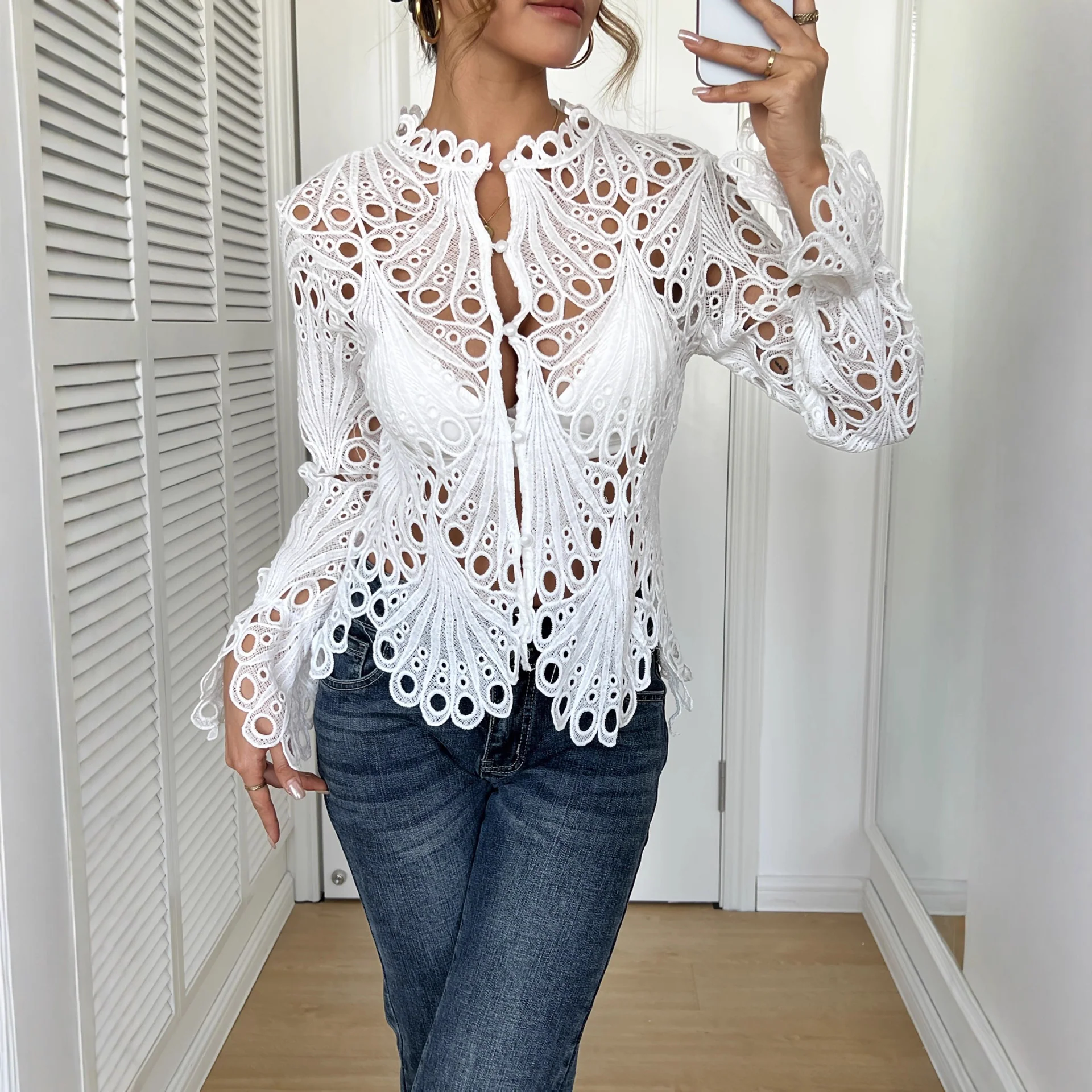 Damen Spitze Bluse mit eleganten Cut-Outs und figurschmeichelndem Design Heidi-Mode - Image 3