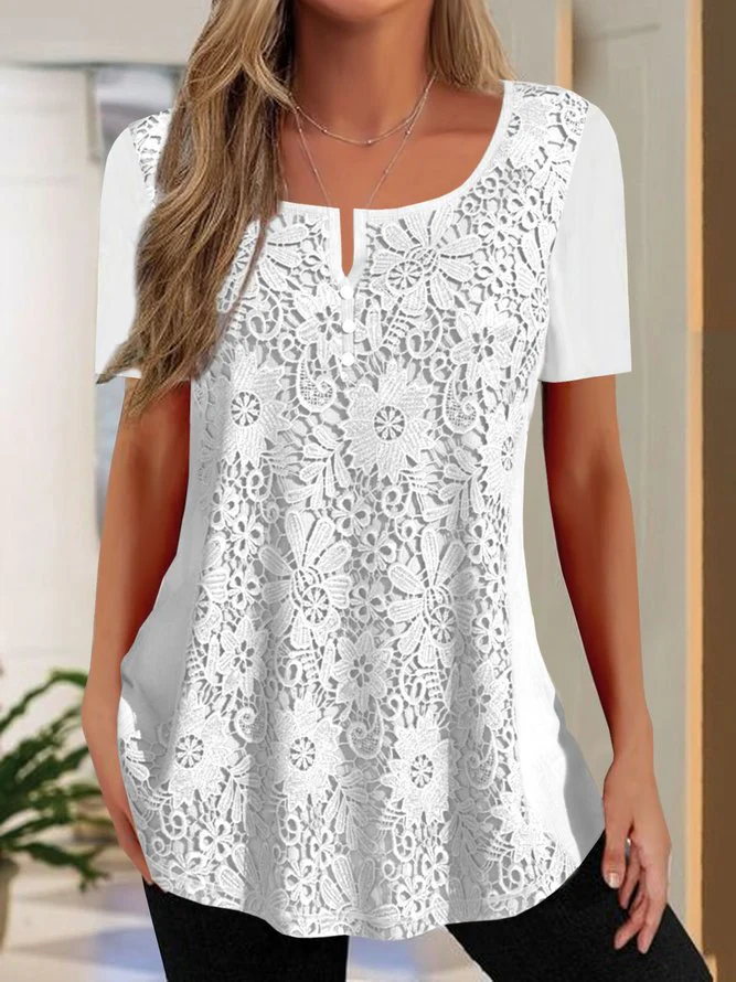 Damen Spitzenbluse mit floralem Design und Kurzarm Heidi-Mode - Image 7