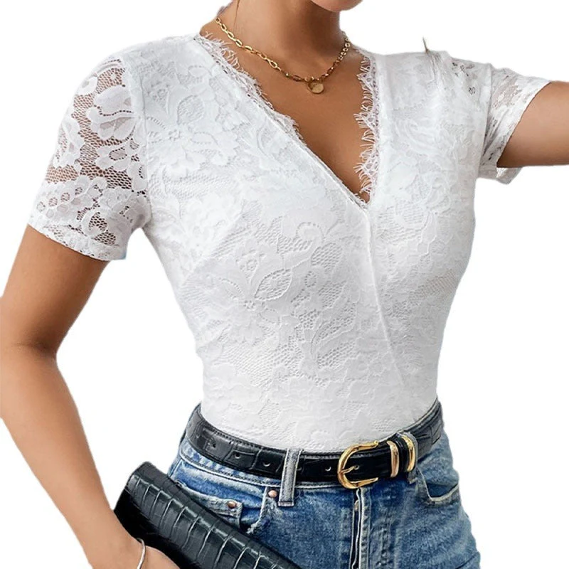 Damen Spitzenbody mit Elegantem V-Ausschnitt und Kurzen Ärmeln Heidi-Mode - Image 5