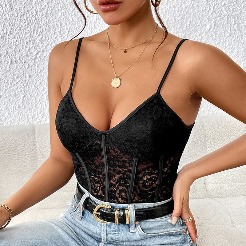 Damen Spitzenbody mit Elegantem V-Ausschnitt und Transparenten Einsätzen Heidi-Mode - Image 6