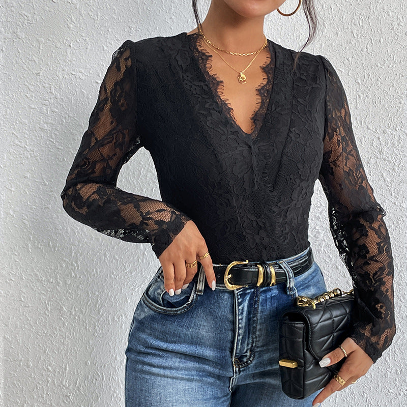 Damen Spitzenbody mit Raffiniertem V-Ausschnitt und Eleganten Rüschendetails Heidi-Mode - Image 6