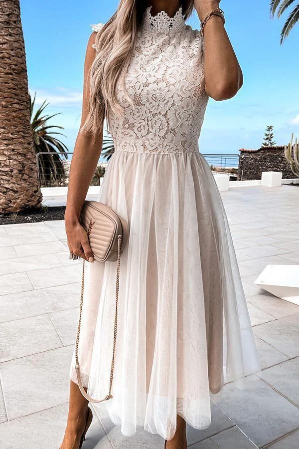 Damen Spitzenkleid mit hohem Kragen und schwungvollem Rock Heidi-Mode - Image 6