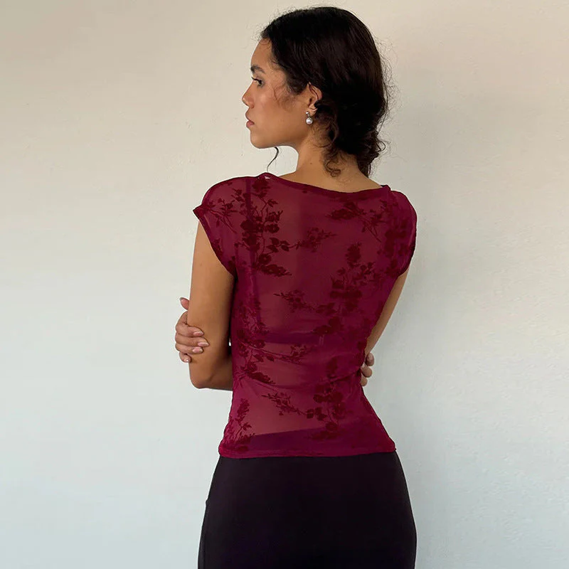 Damen Spitzenoberteil mit Floralem Muster und Transparenter Gestaltung Heidi-Mode - Image 2