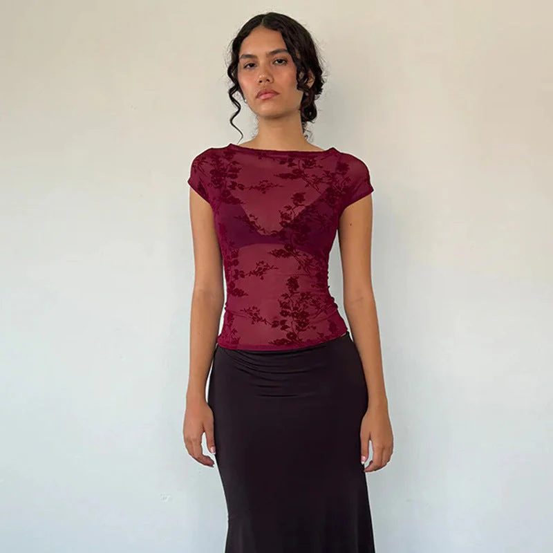 Damen Spitzenoberteil mit Floralem Muster und Transparenter Gestaltung Heidi-Mode - Image 3