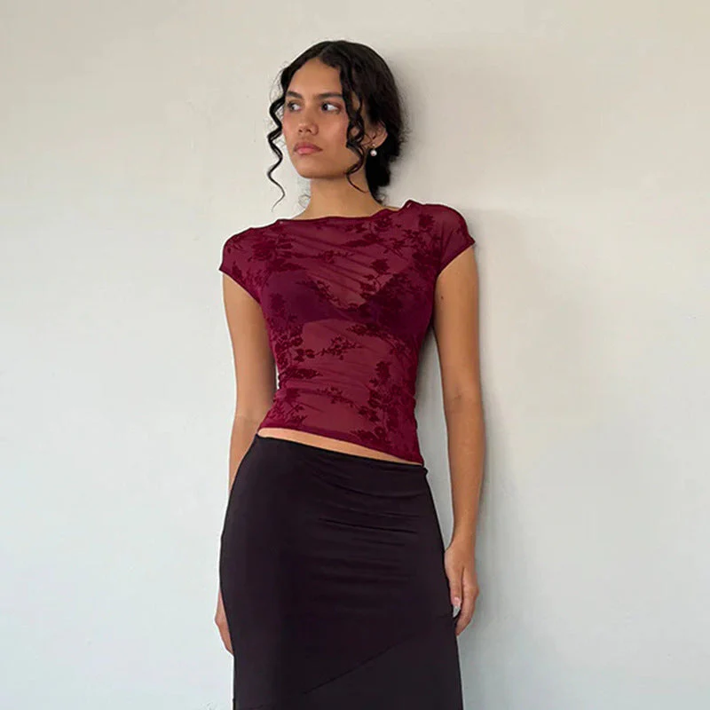 Damen Spitzenoberteil mit Floralem Muster und Transparenter Gestaltung Heidi-Mode - Image 4