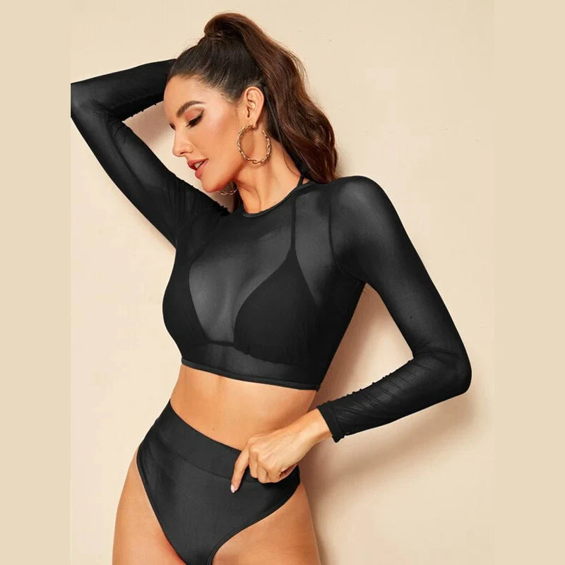 Damen Sport-Bikini-Set mit Langarm-Oberteil und Hoher Taille Heidi-Mode - Image 4