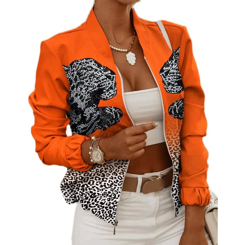Damen Sportliche Bomberjacke mit Floralem Design und Kontrastierenden Ärmelakzenten Heidi-Mode - Image 5