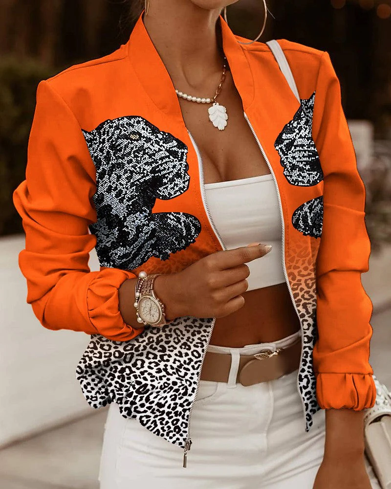 Damen Sportliche Bomberjacke mit Floralem Design und Kontrastierenden Ärmelakzenten Heidi-Mode - Image 8