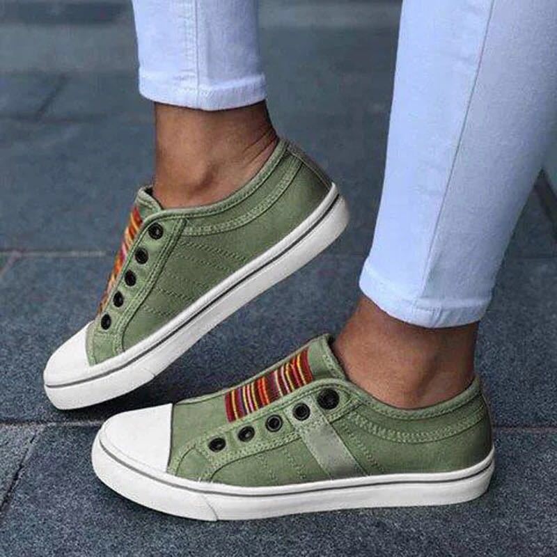 Damen Sportliche Canvas Sneaker mit buntem Streifenmuster Heidi Mode - Image 2
